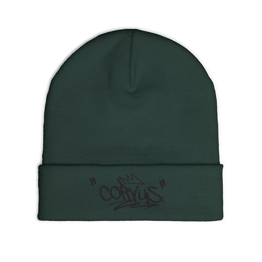Embroidered 'Corvus' Graffiti Knit Beanie — Urban Streetwear Winter Hat