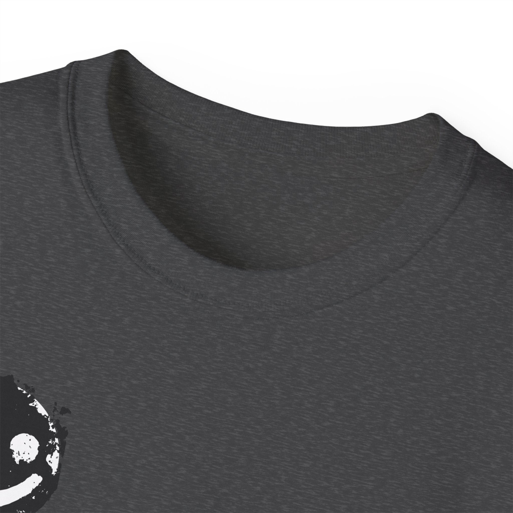 Smiley Crest Cotton Tee — Red Smiley Front, 'CORVUS' Star Logo Back