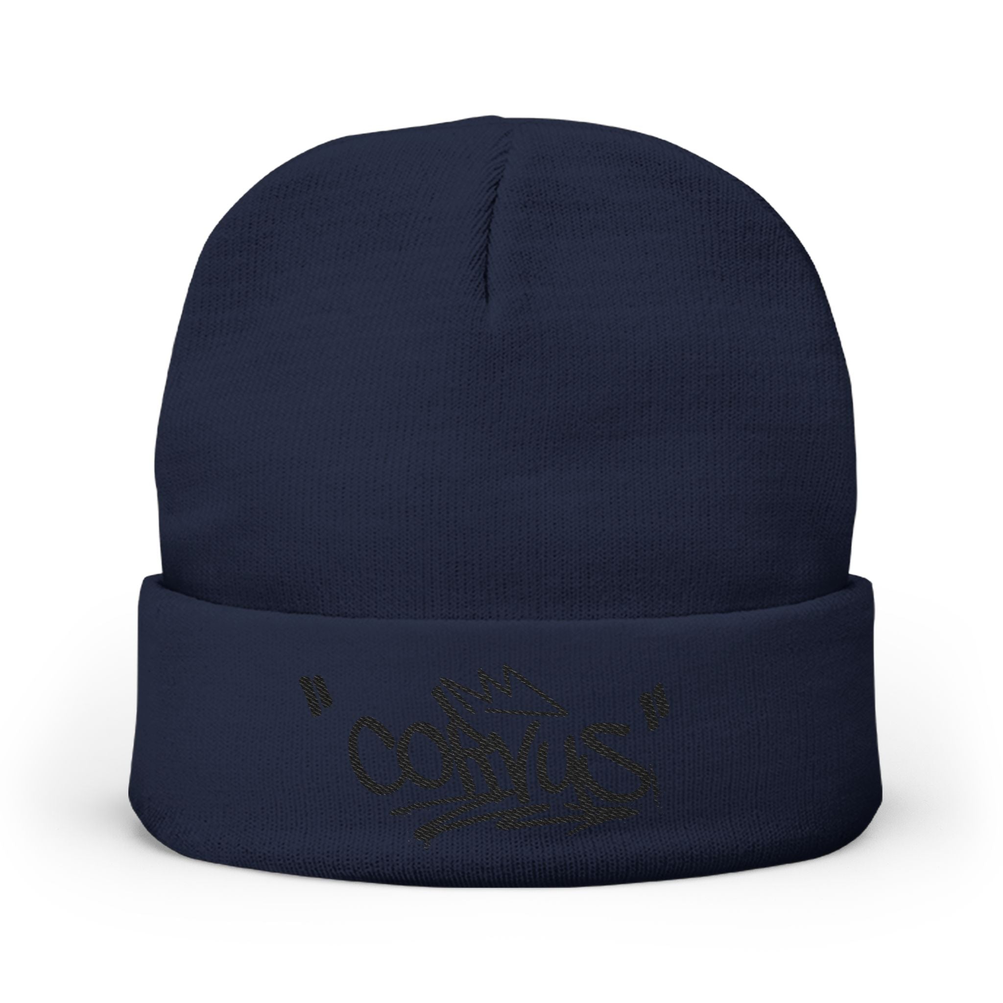 Embroidered 'Corvus' Graffiti Knit Beanie — Urban Streetwear Winter Hat