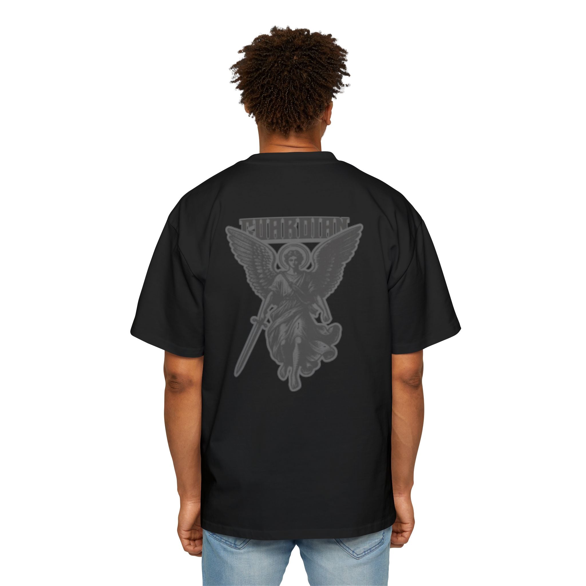 Angel Graphic Tee — "Corvus" Gothic Chest Print, Archangel Back Design