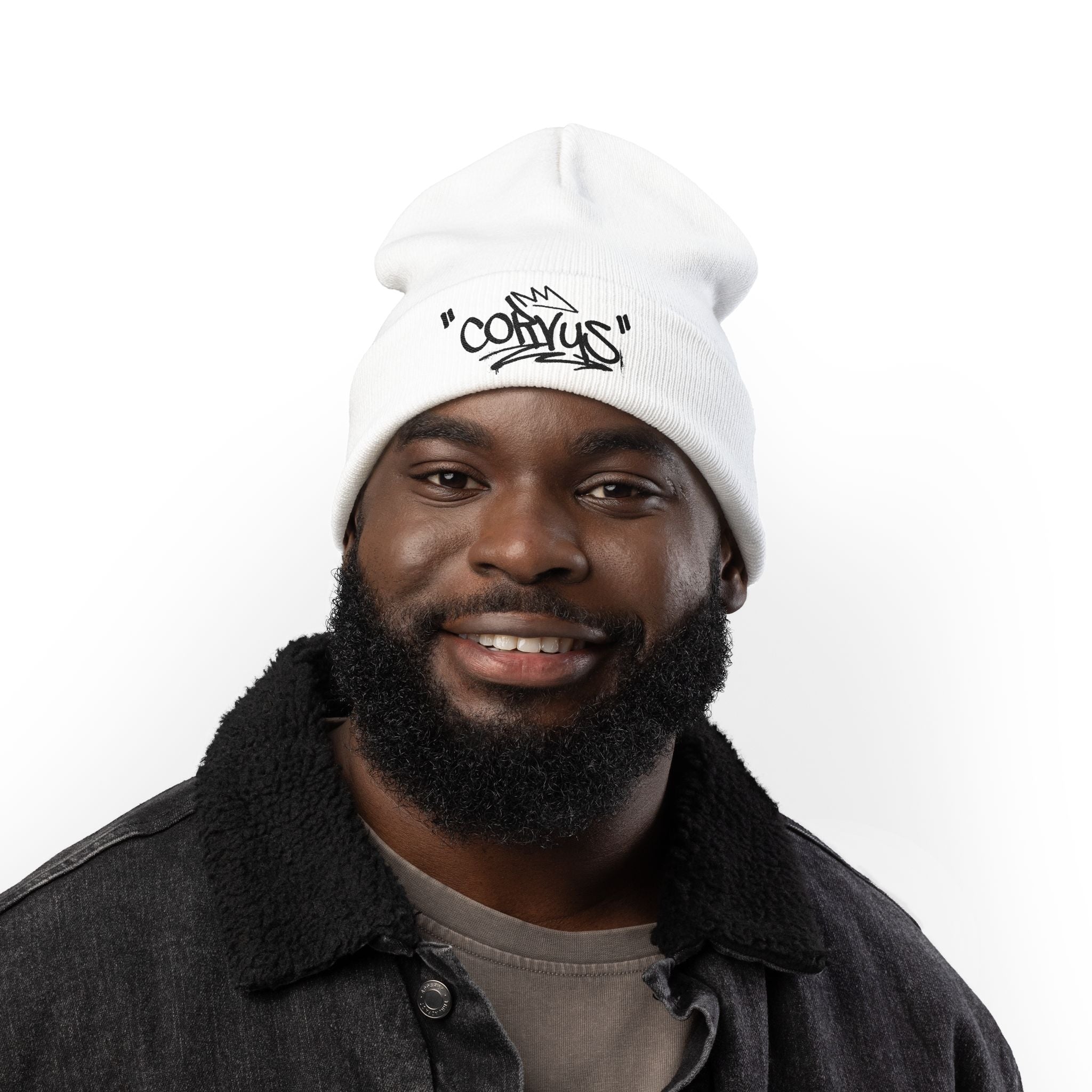 Embroidered 'Corvus' Graffiti Knit Beanie — Urban Streetwear Winter Hat