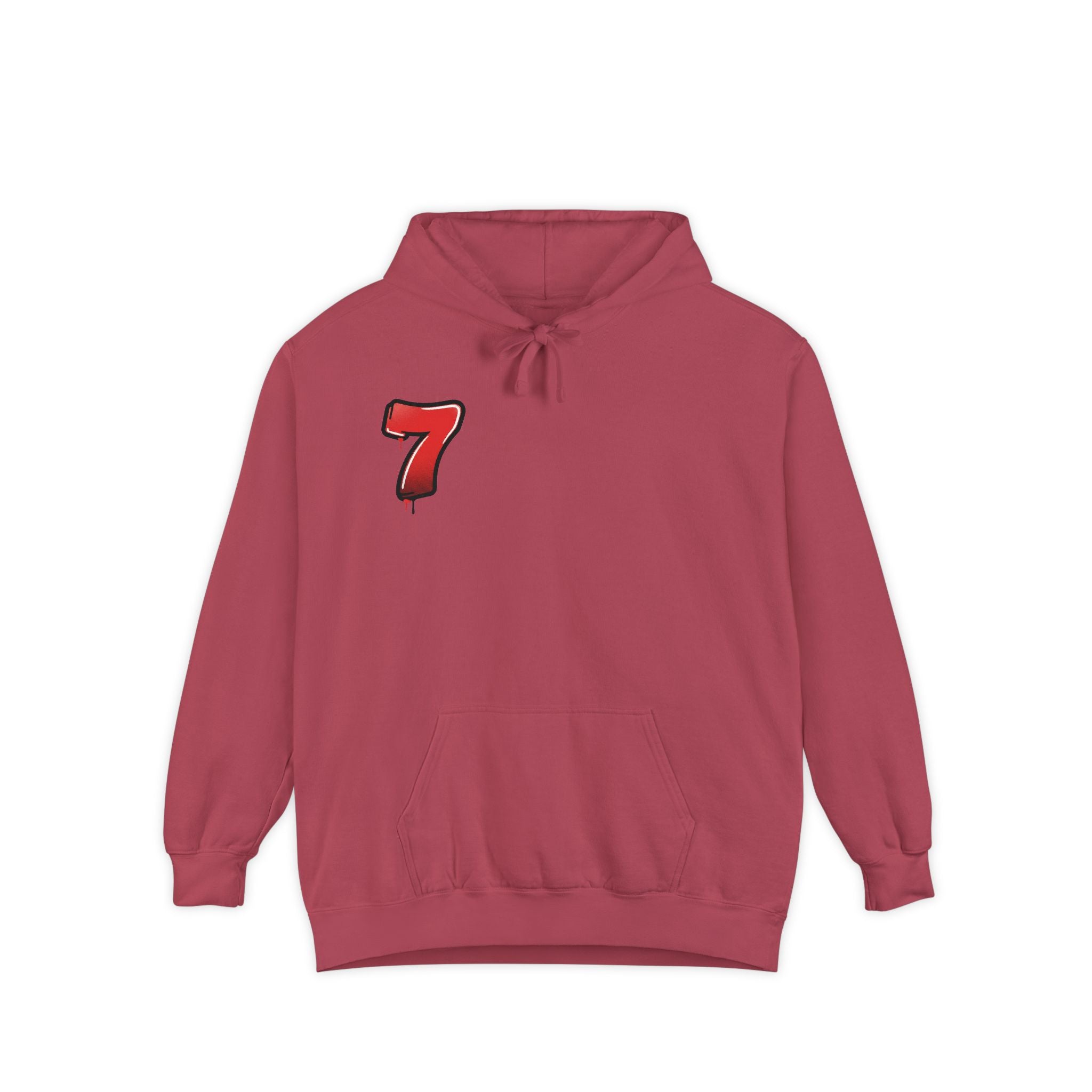 Lucky '7' Hoodie — Minimal Red Number Graphic Pullover
