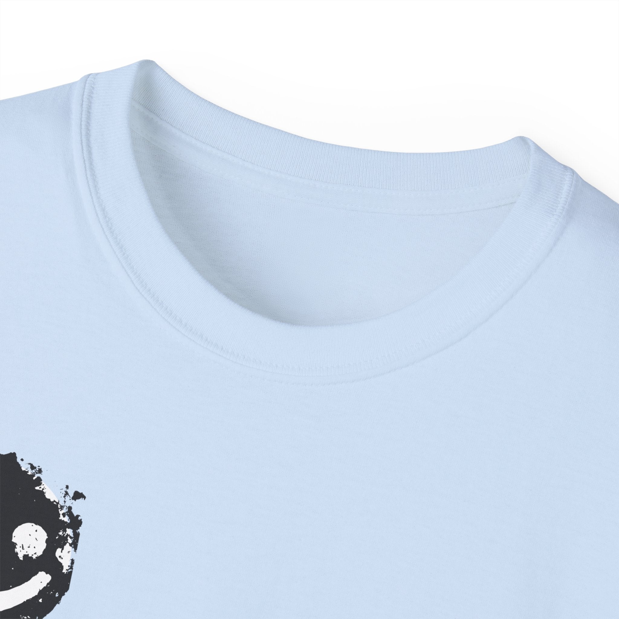 Smiley Crest Cotton Tee — Red Smiley Front, 'CORVUS' Star Logo Back