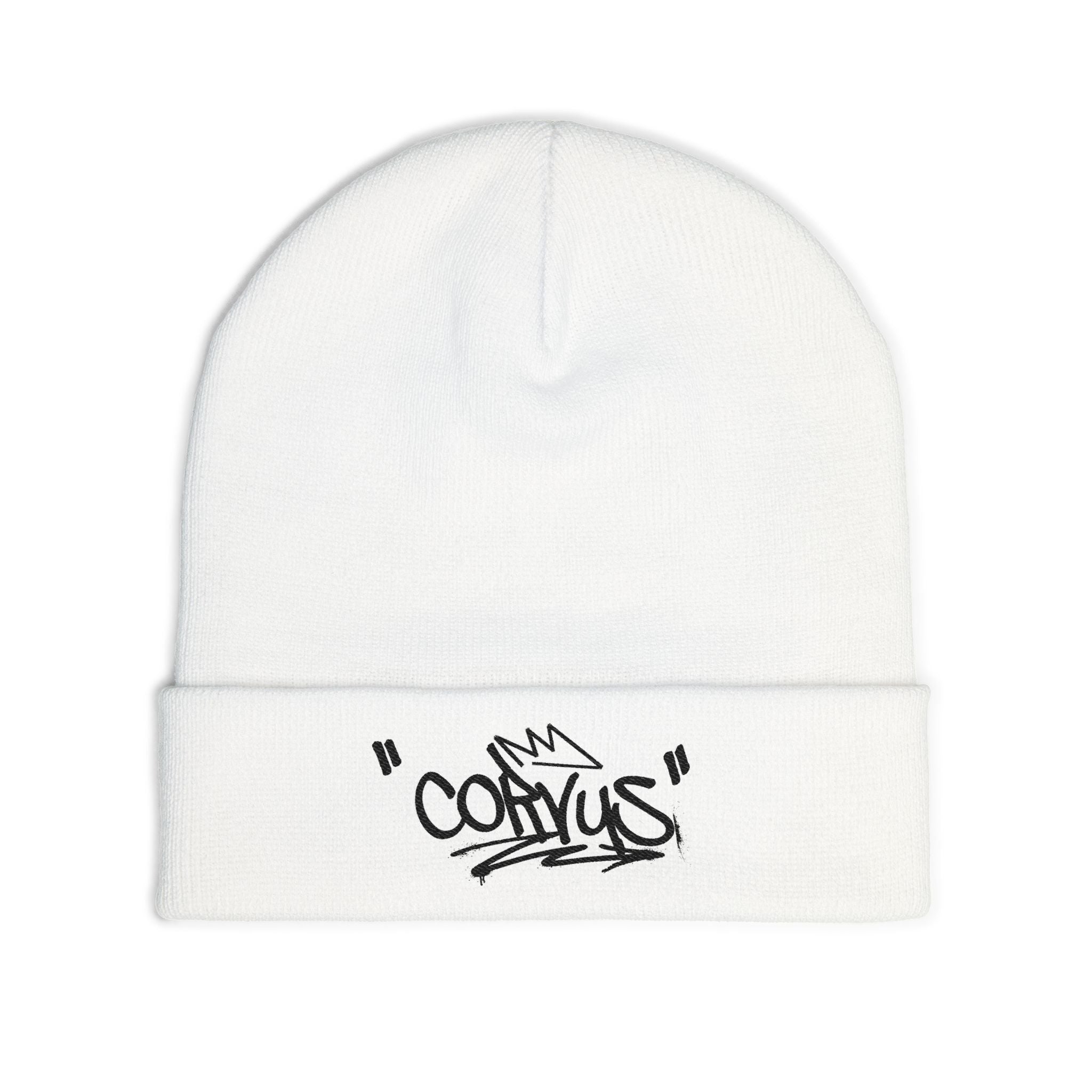 Embroidered 'Corvus' Graffiti Knit Beanie — Urban Streetwear Winter Hat