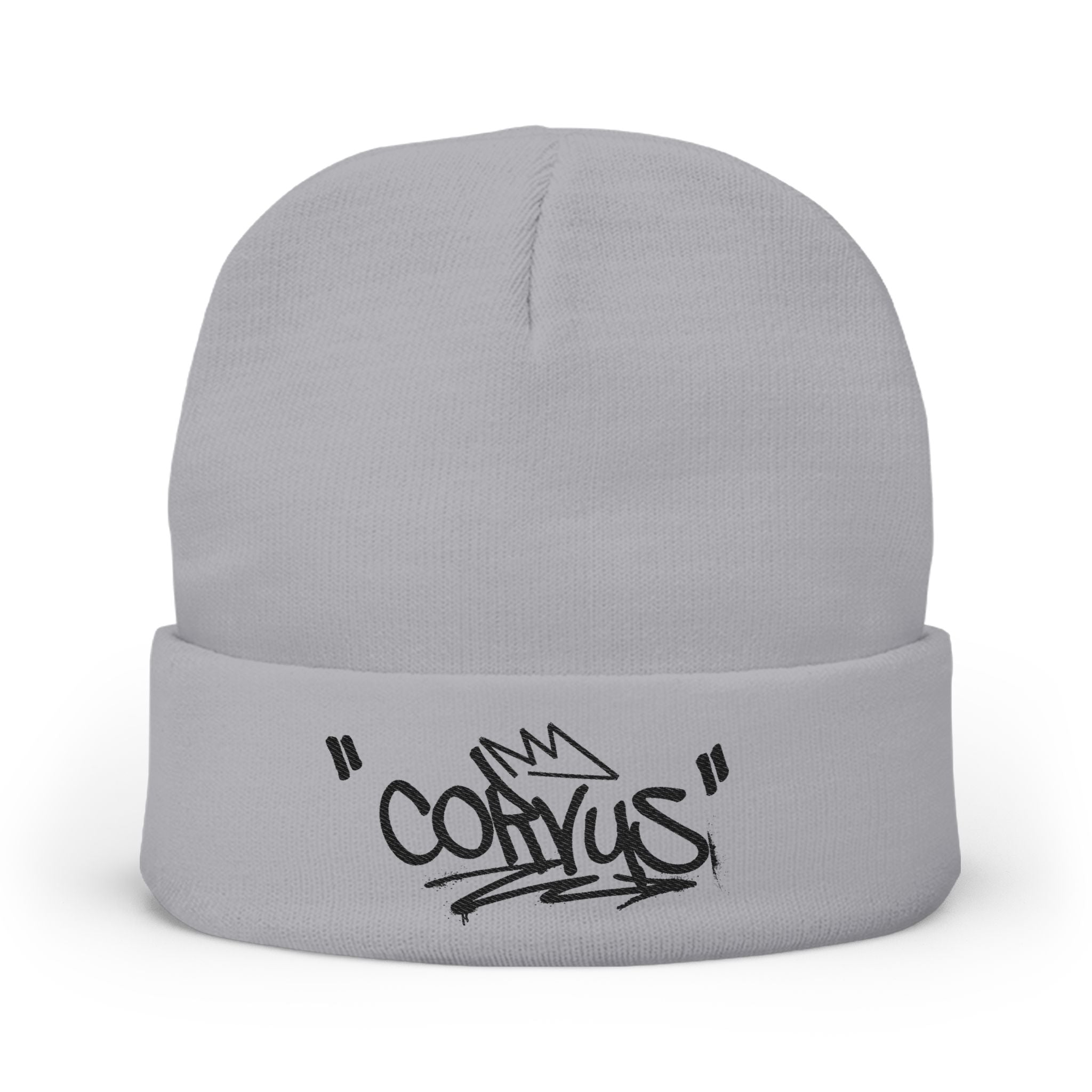 Embroidered 'Corvus' Graffiti Knit Beanie — Urban Streetwear Winter Hat