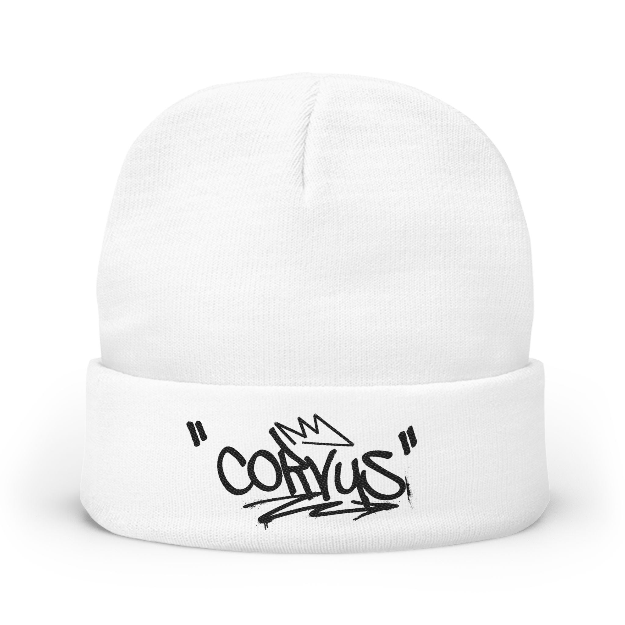 Embroidered 'Corvus' Graffiti Knit Beanie — Urban Streetwear Winter Hat