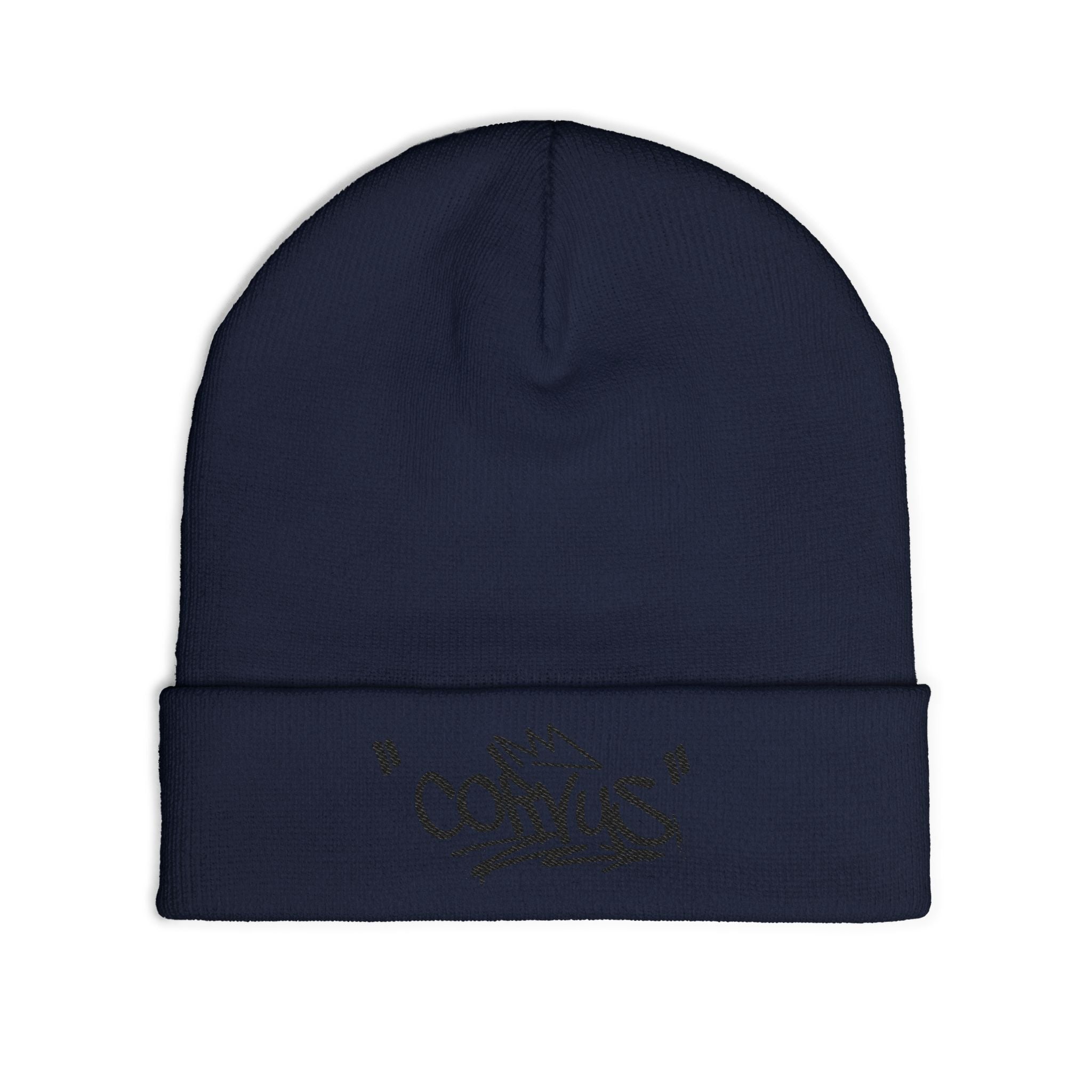 Embroidered 'Corvus' Graffiti Knit Beanie — Urban Streetwear Winter Hat