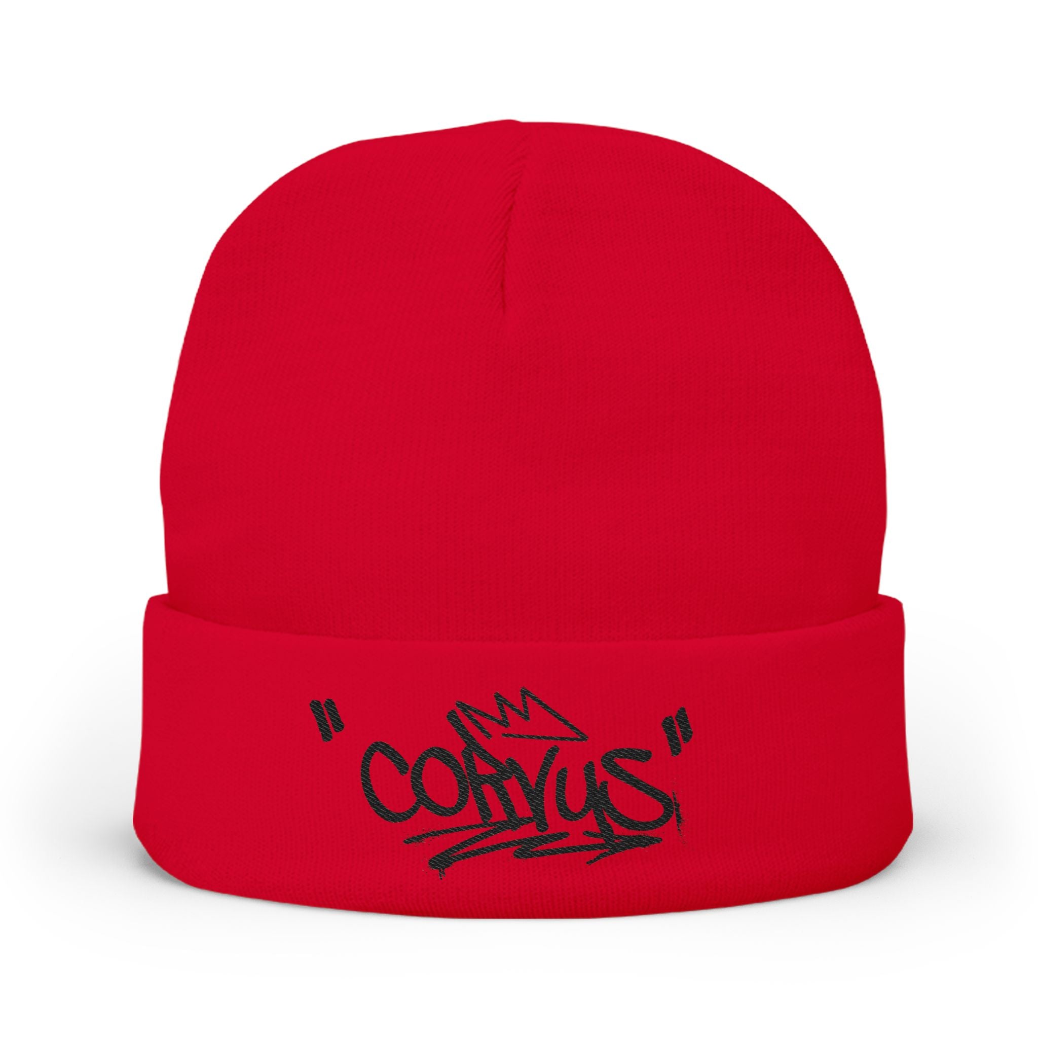 Embroidered 'Corvus' Graffiti Knit Beanie — Urban Streetwear Winter Hat