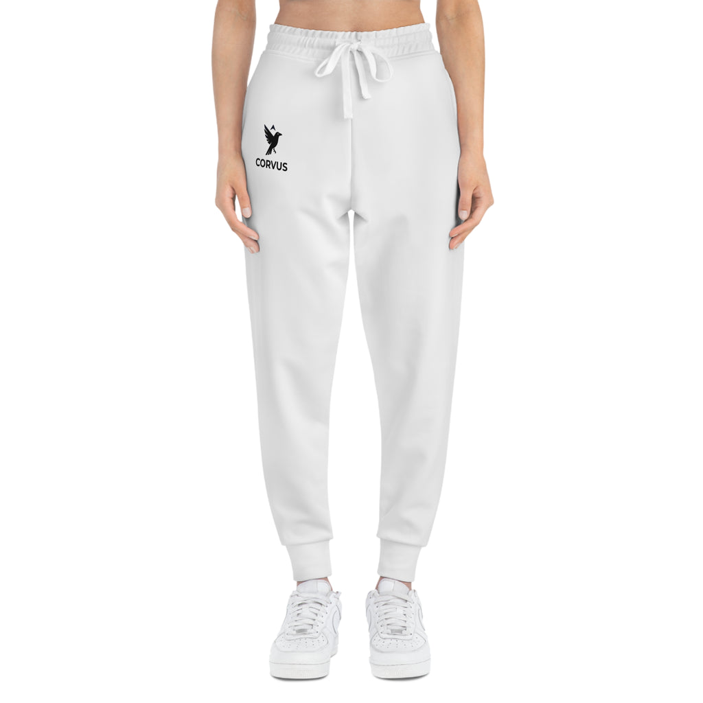 Corvus Athletic Joggers — Minimal Logo White Sweatpants for Everyday Comfort