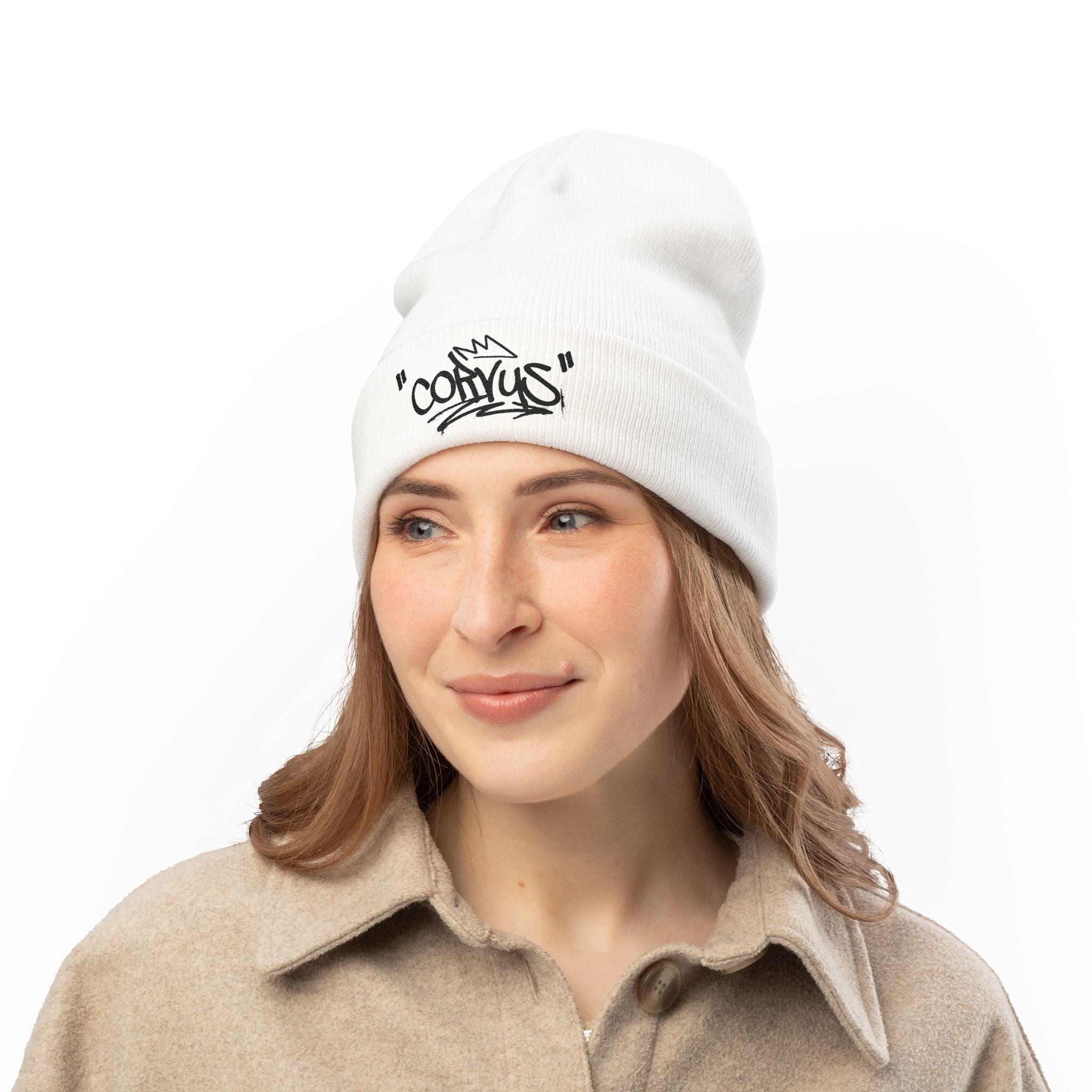 Embroidered 'Corvus' Graffiti Knit Beanie — Urban Streetwear Winter Hat