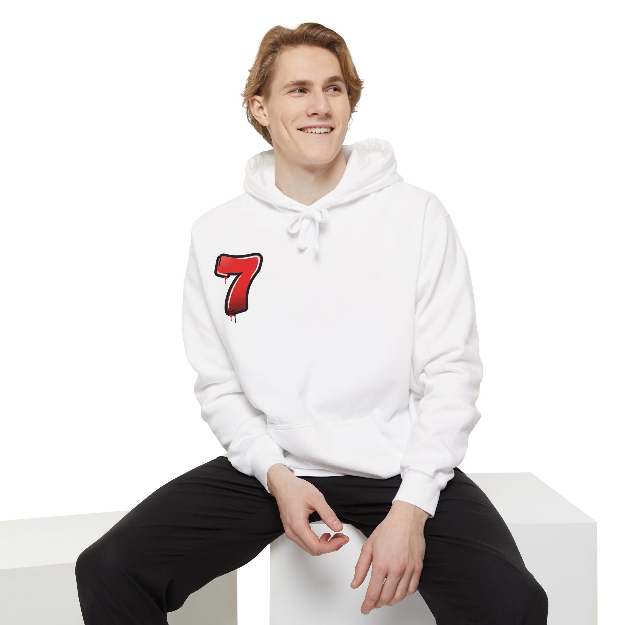Lucky '7' Hoodie — Minimal Red Number Graphic Pullover