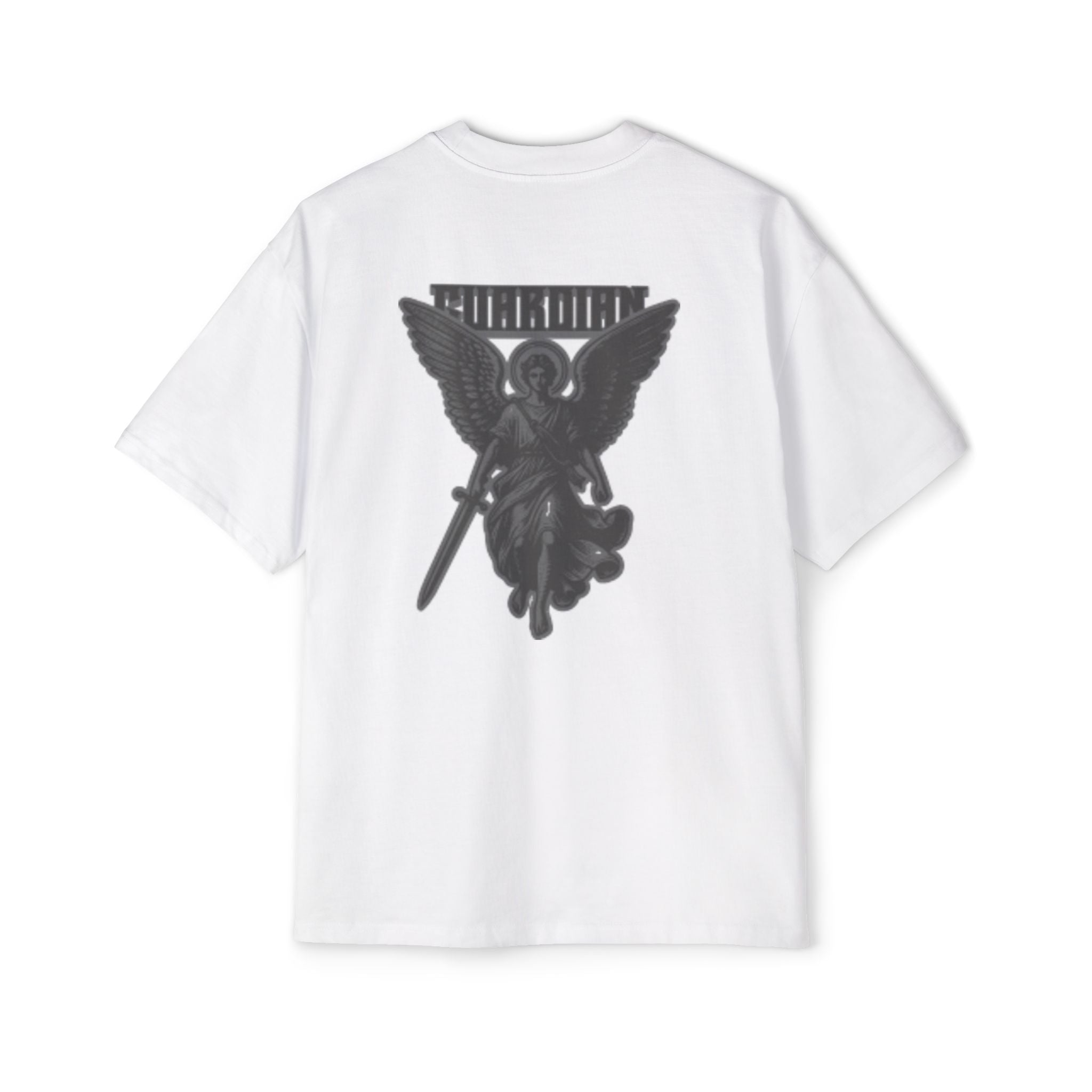 Angel Graphic Tee — "Corvus" Gothic Chest Print, Archangel Back Design