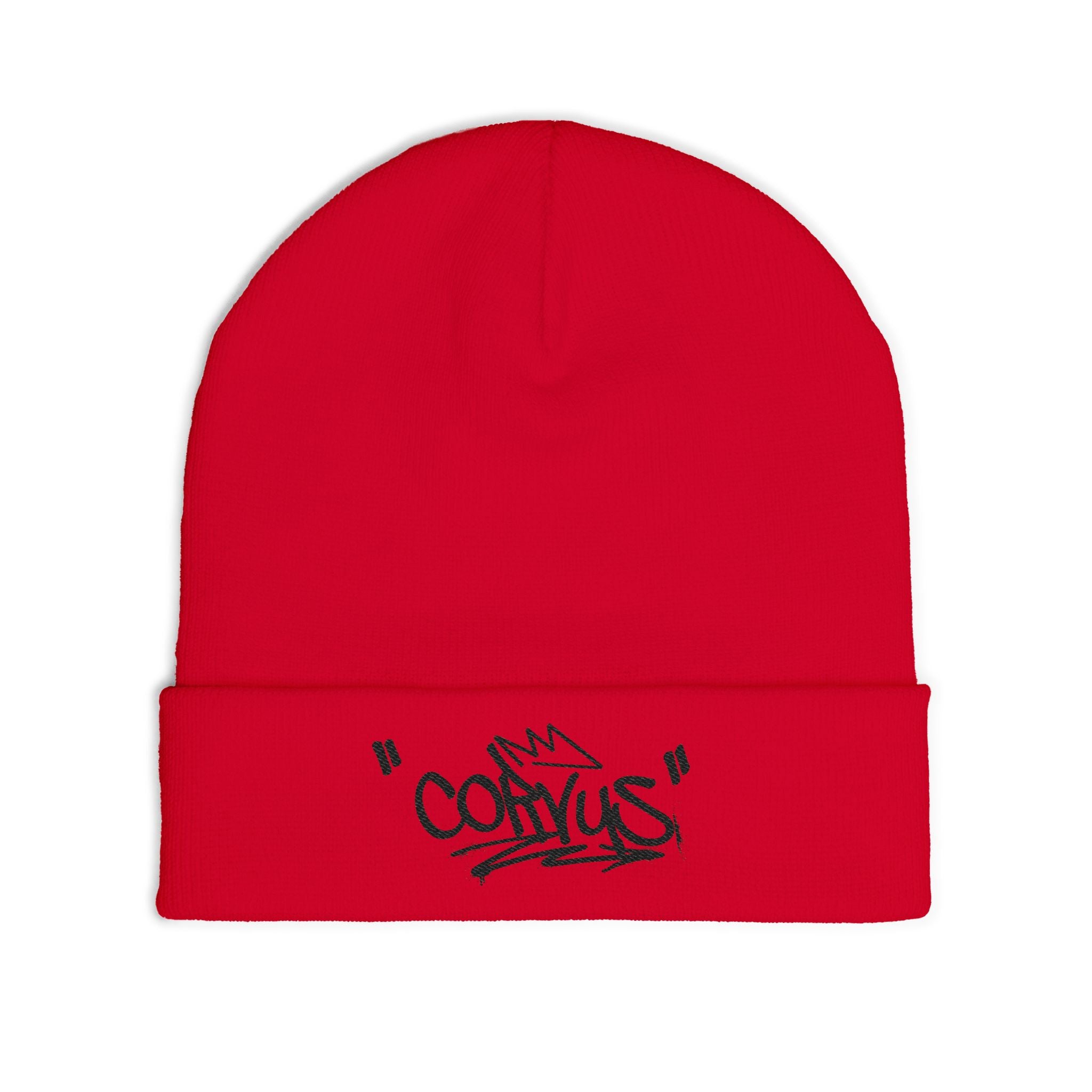 Embroidered 'Corvus' Graffiti Knit Beanie — Urban Streetwear Winter Hat