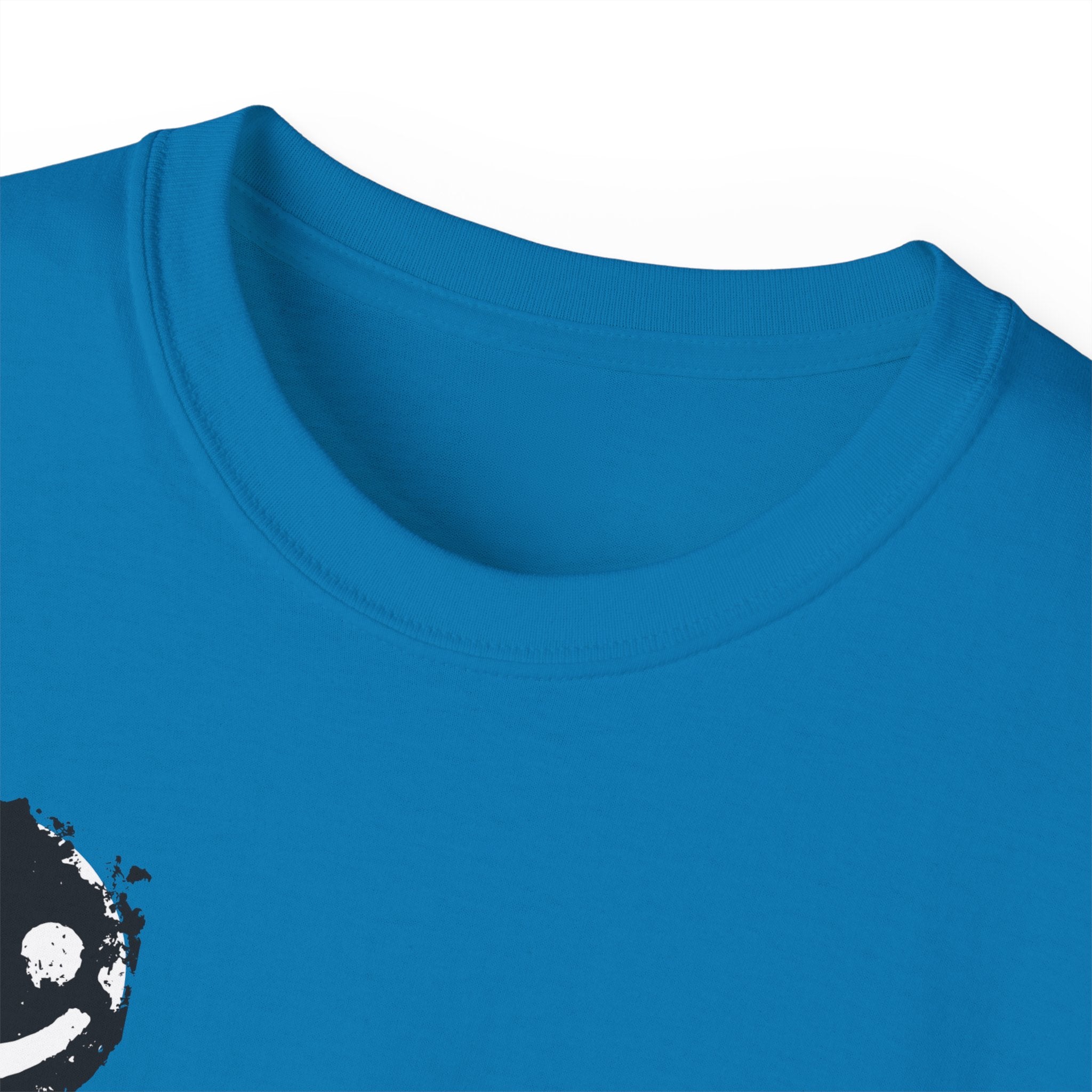 Smiley Crest Cotton Tee — Red Smiley Front, 'CORVUS' Star Logo Back
