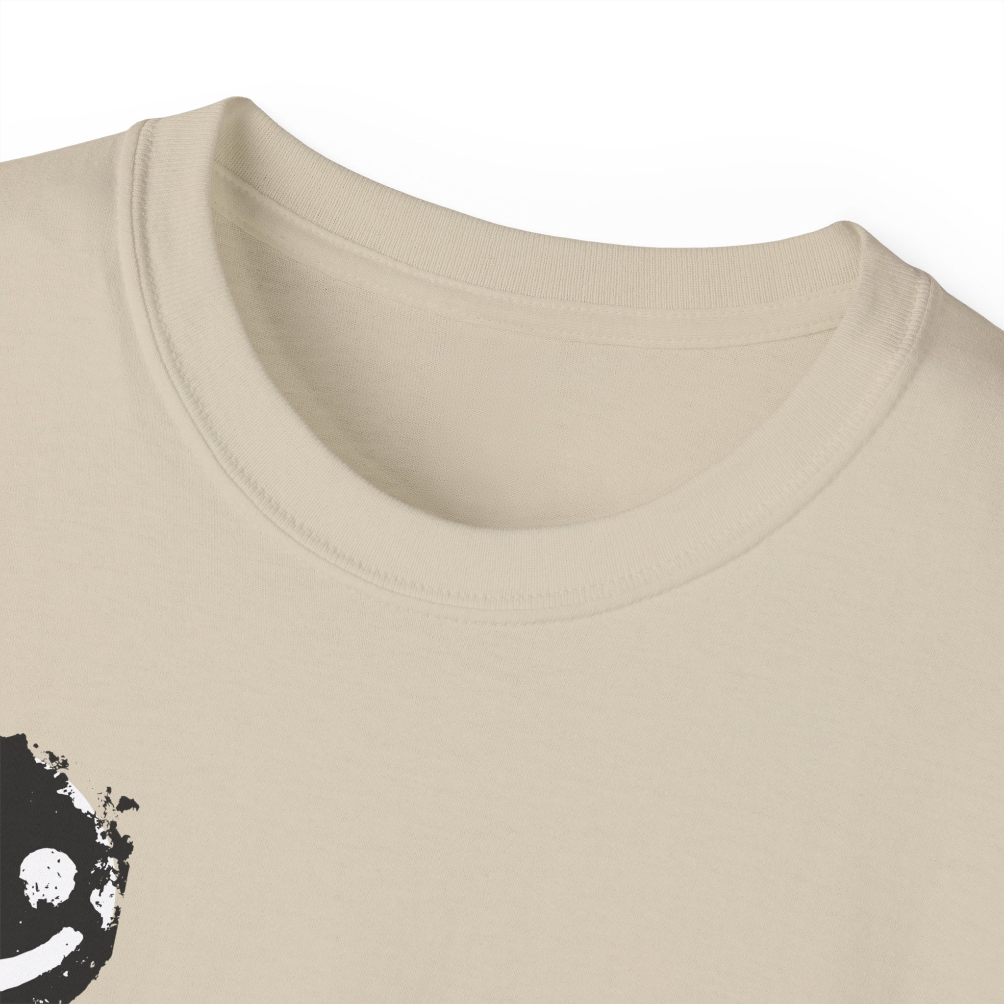 Smiley Crest Cotton Tee — Red Smiley Front, 'CORVUS' Star Logo Back
