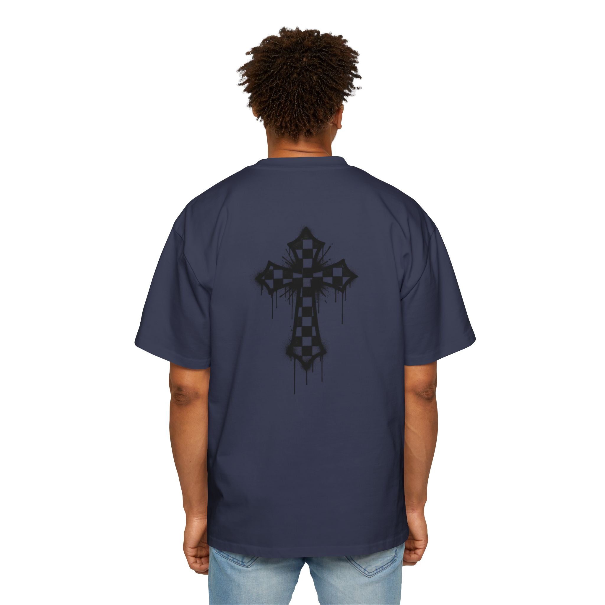 Corvus Gothic Tee — Dripping Checkerboard Cross Graphic