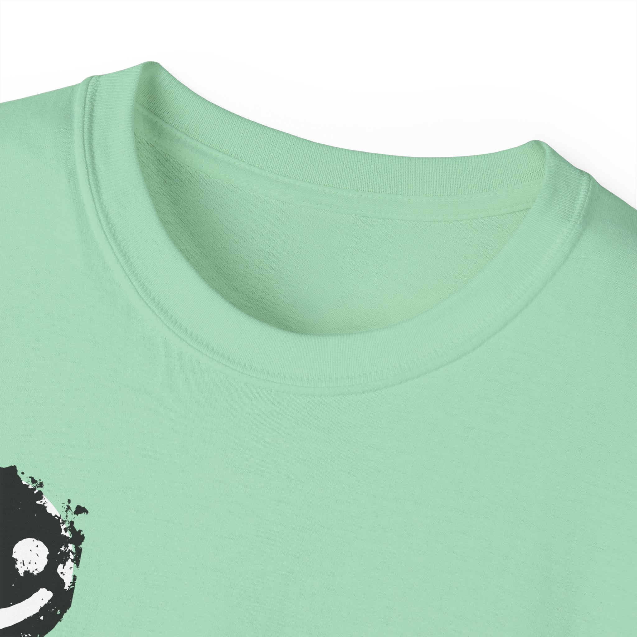 Smiley Crest Cotton Tee — Red Smiley Front, 'CORVUS' Star Logo Back
