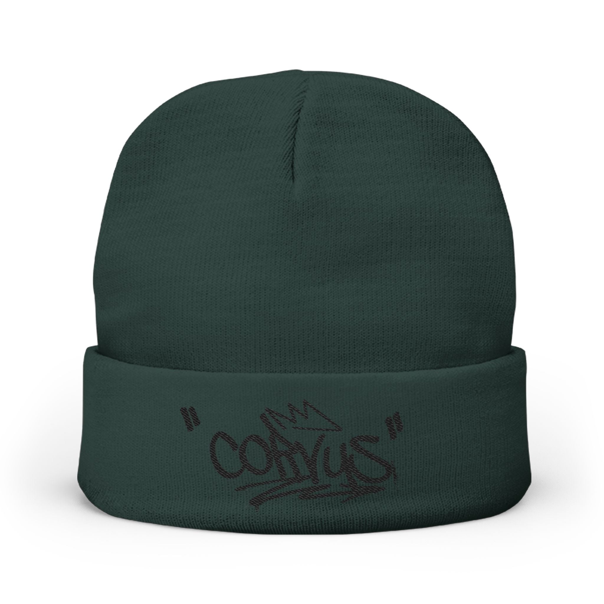 Embroidered 'Corvus' Graffiti Knit Beanie — Urban Streetwear Winter Hat