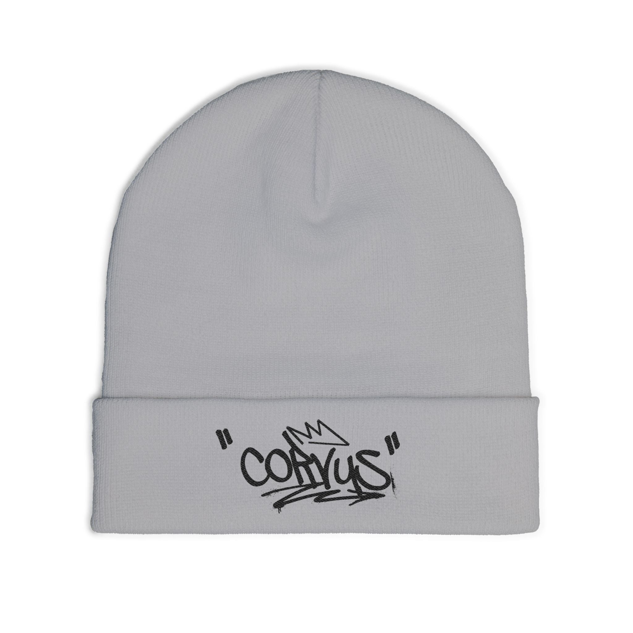 Embroidered 'Corvus' Graffiti Knit Beanie — Urban Streetwear Winter Hat