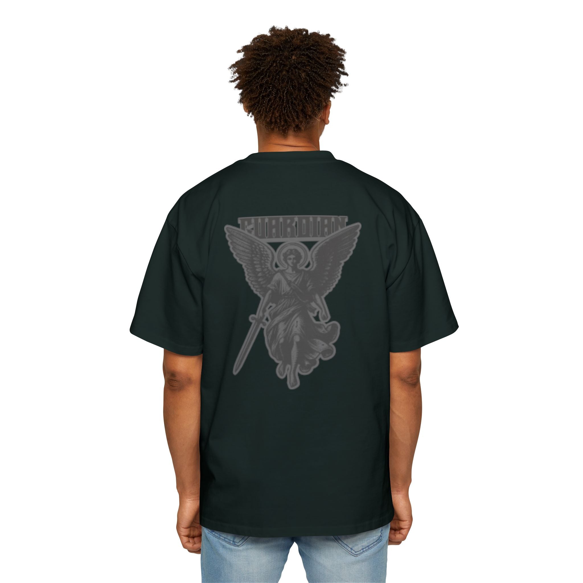 Angel Graphic Tee — "Corvus" Gothic Chest Print, Archangel Back Design