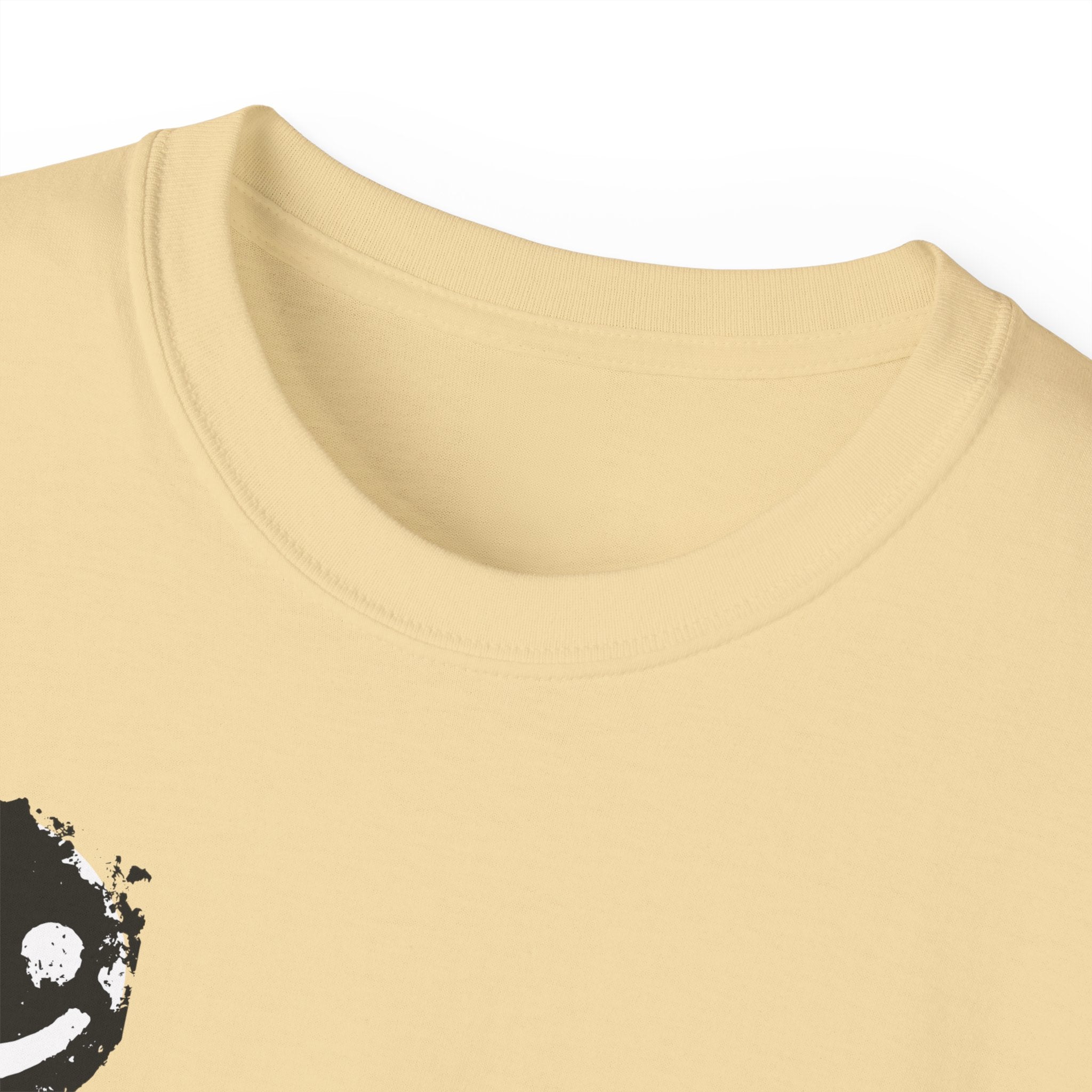 Smiley Crest Cotton Tee — Red Smiley Front, 'CORVUS' Star Logo Back