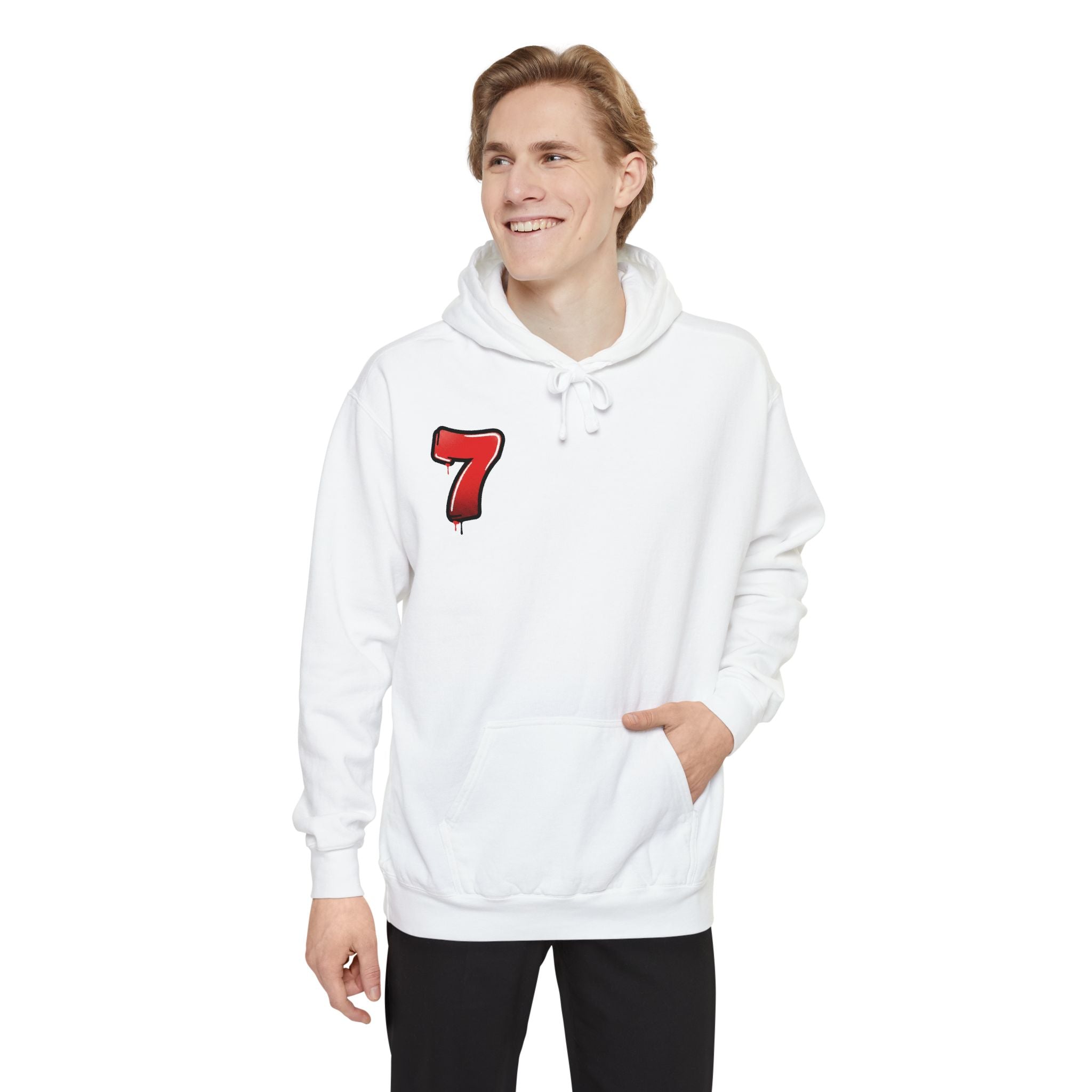 Lucky '7' Hoodie — Minimal Red Number Graphic Pullover