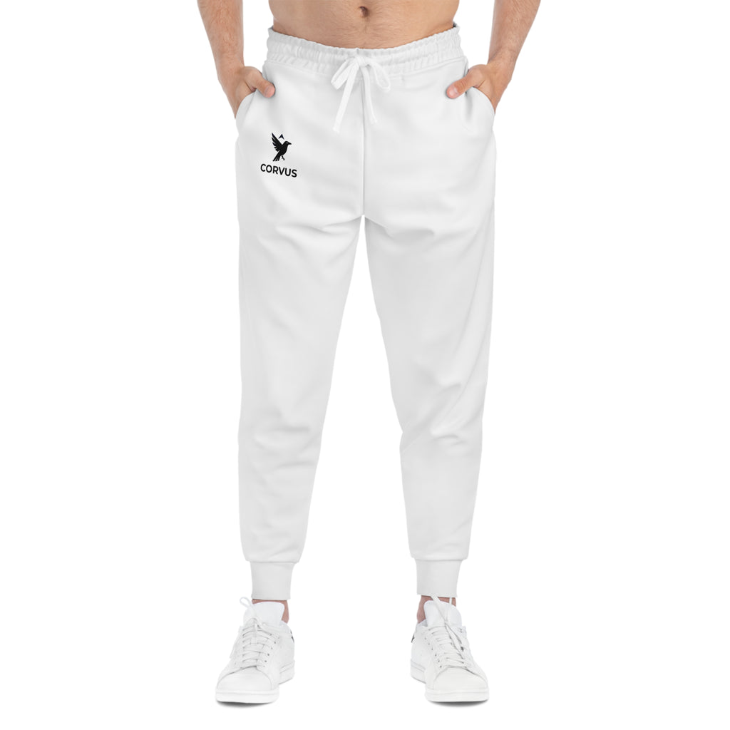 Corvus Athletic Joggers — Minimal Logo White Sweatpants for Everyday Comfort